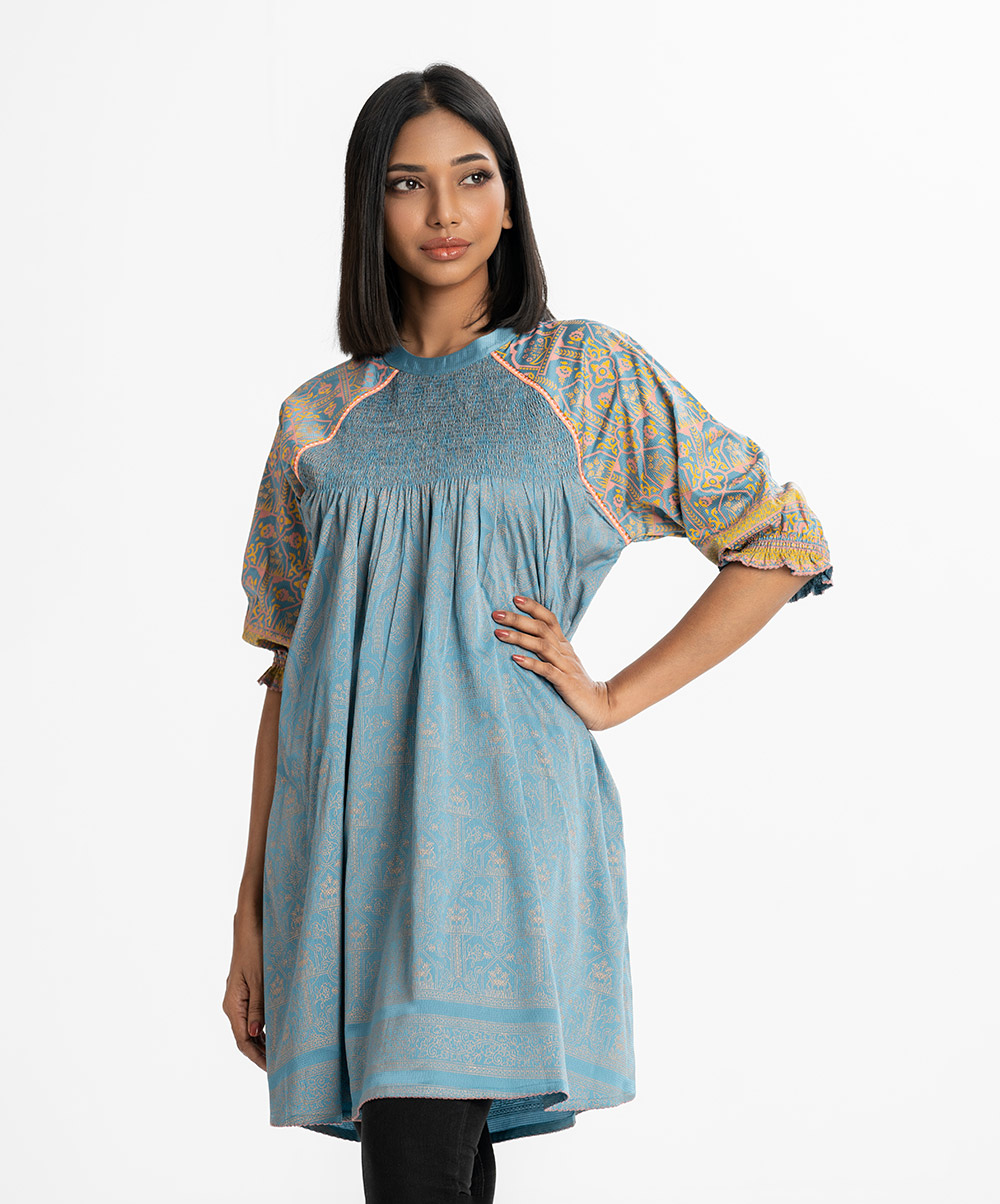 Blue Crepe A-line Top